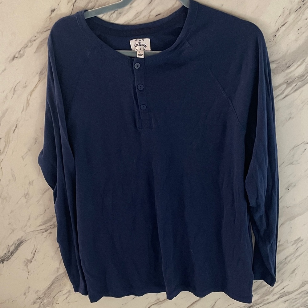 Classic Navy Long Sleeve Henley Top